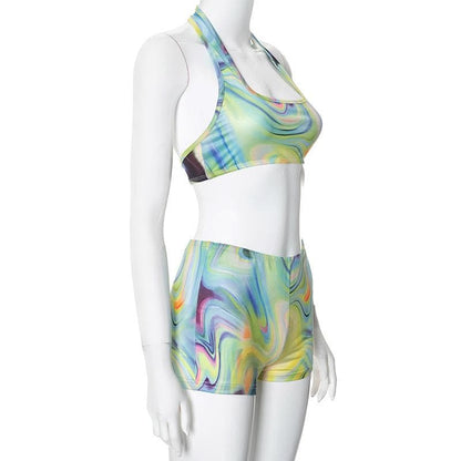 Halter contrast crop backless pant set