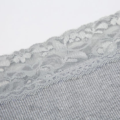 Long sleeve off shoulder ribbed heart pattern lace hem top