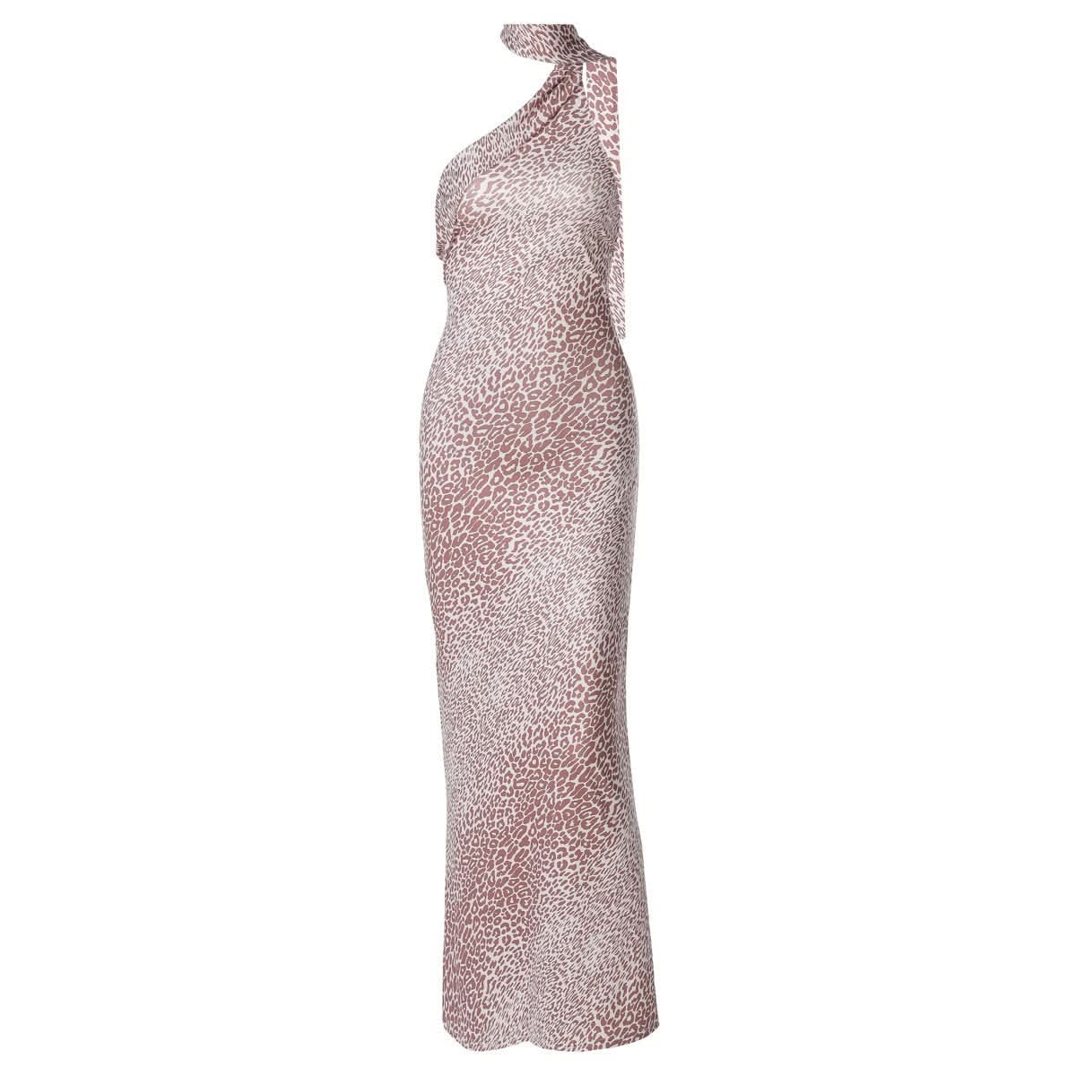 Irregular halter leopard print contrast maxi dress