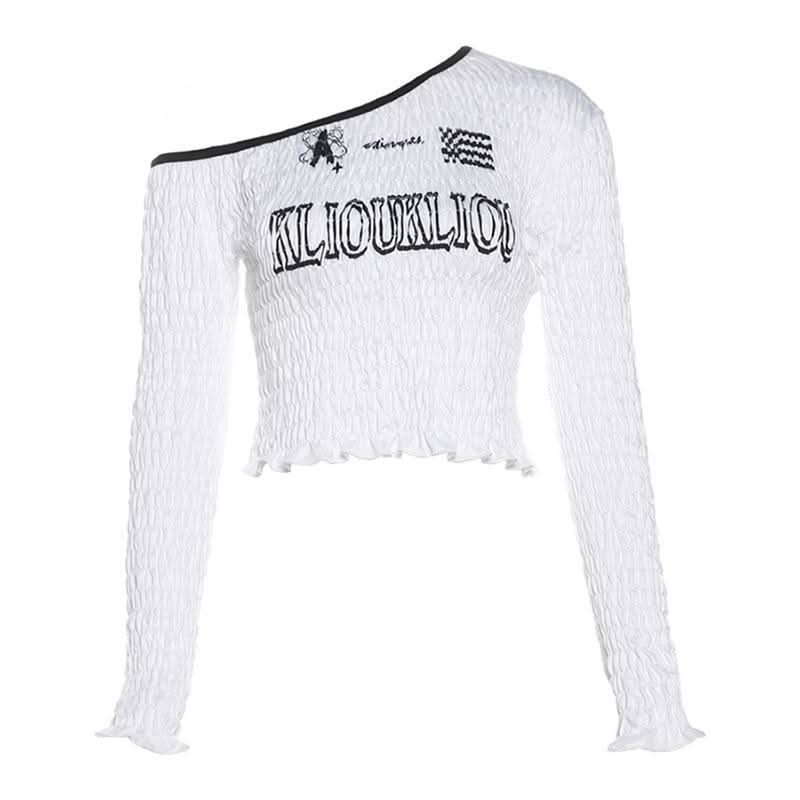 Smocked long sleeve irregular letter pattern ruffle top