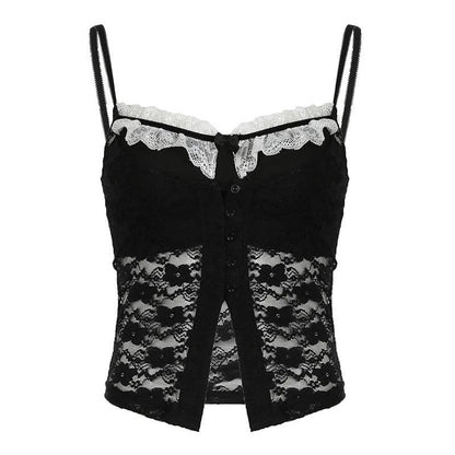 Lace backless button bowknot cami top