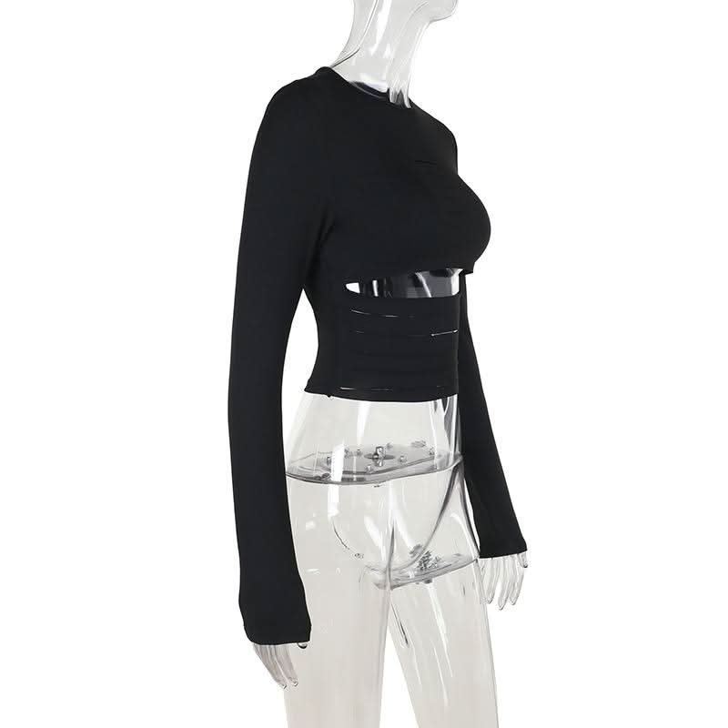 Long sleeve hollow out crop cut out top
