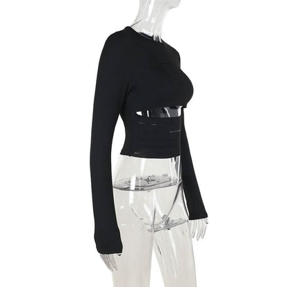 Long sleeve hollow out crop cut out top