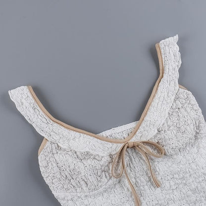 V neck ruffle textured smocked cami top