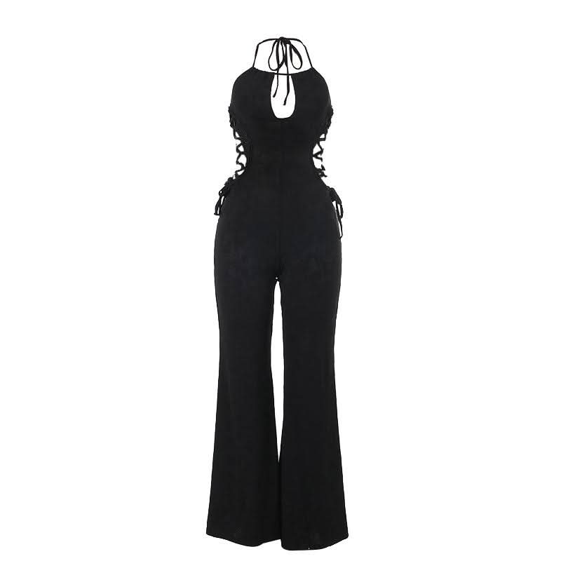Halter hollow out self tie jumpsuit