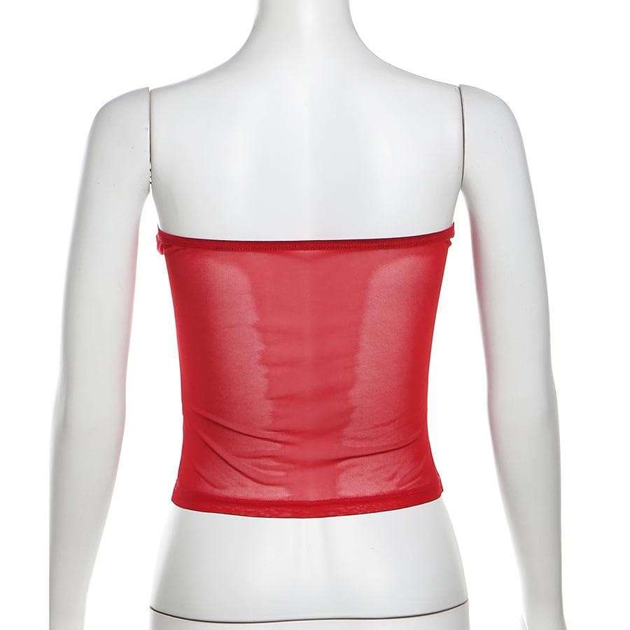 Sweetheart neck mesh stitch patchwork tube top