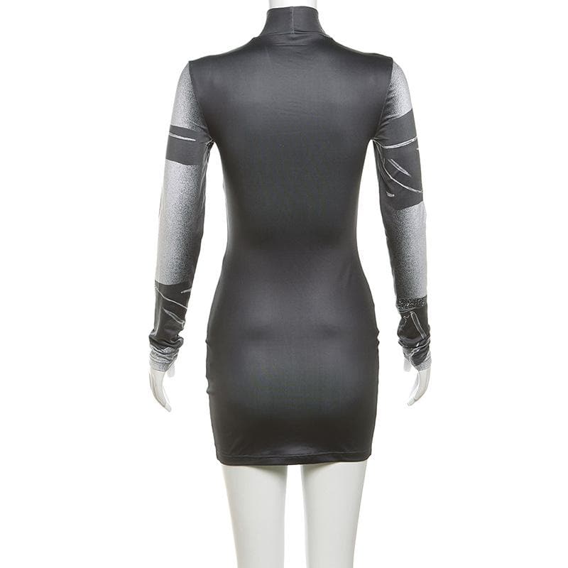 Long sleeve body print high neck mini dress