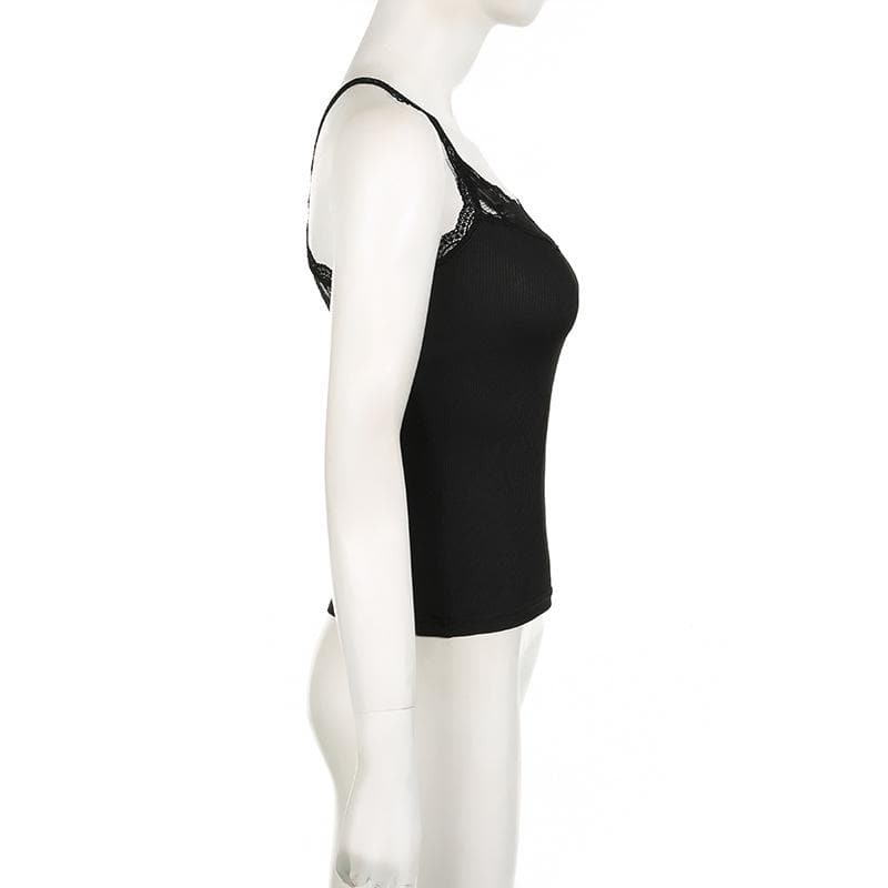 Lace v neck patchwork solid sleeveless tank top