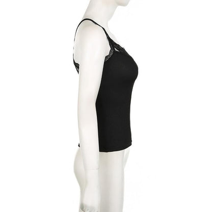 Lace v neck patchwork solid sleeveless tank top