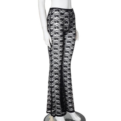Lace see through solid stitch medium rise pant
