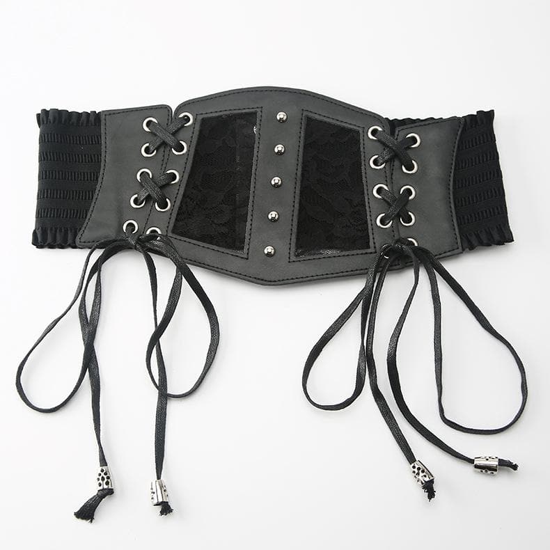 Lace up patchwork PU leather corset