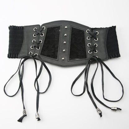 Lace up patchwork PU leather corset