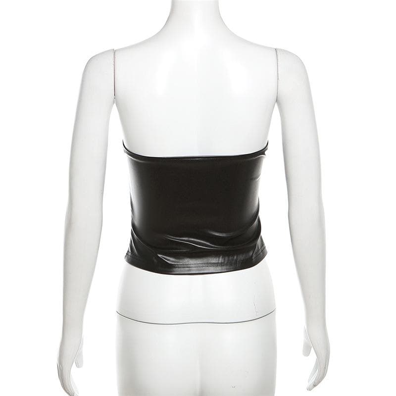 PU leather ruched sweetheart neck solid tube top