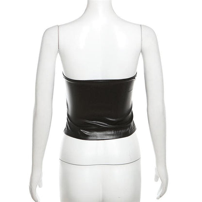 PU leather ruched sweetheart neck solid tube top
