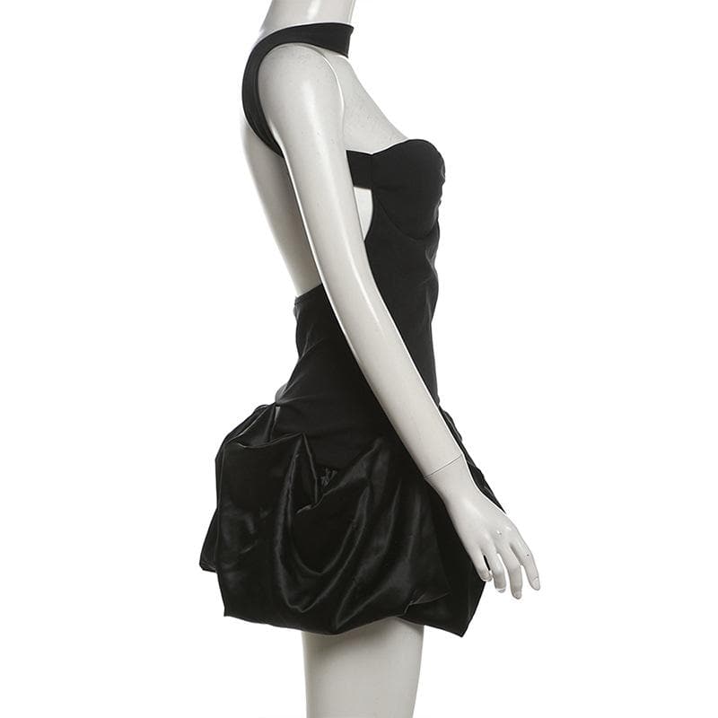 Halter cross back backless ruched mini dress