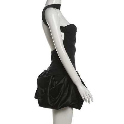 Halter cross back backless ruched mini dress