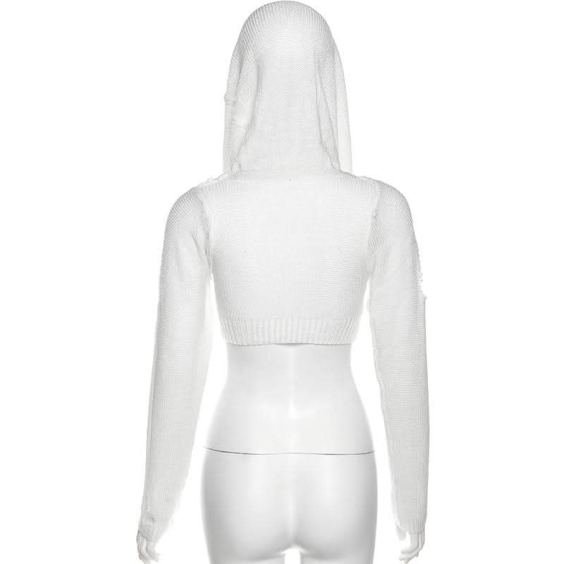 Hoodie long sleeve knitted crop top