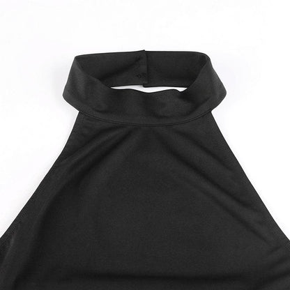 Sleeveless solid halter hollow out backless button cut out mini dress