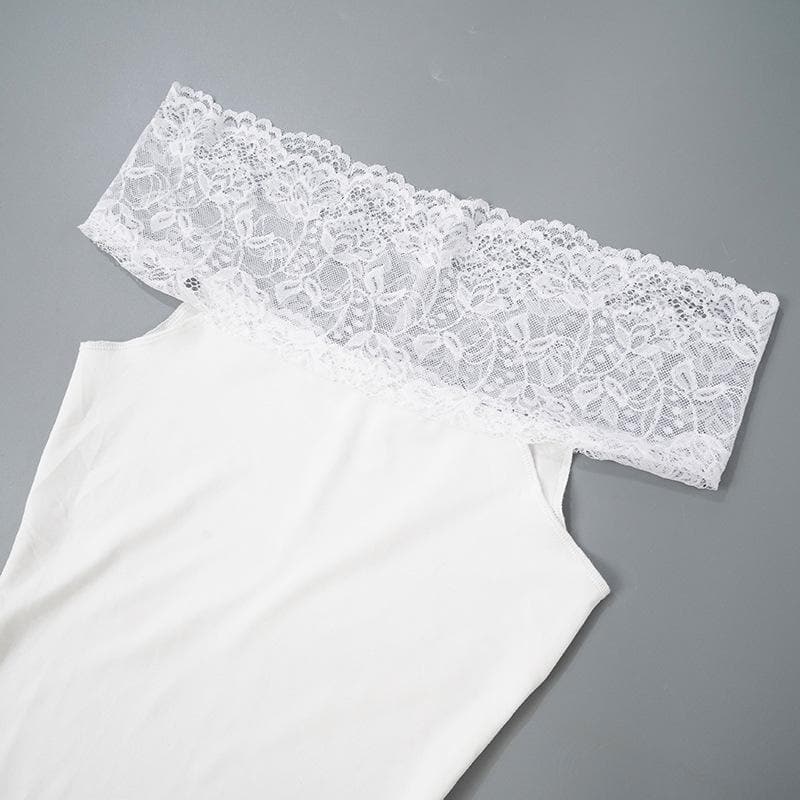 Off shoulder gloves patchwork lace mini dress