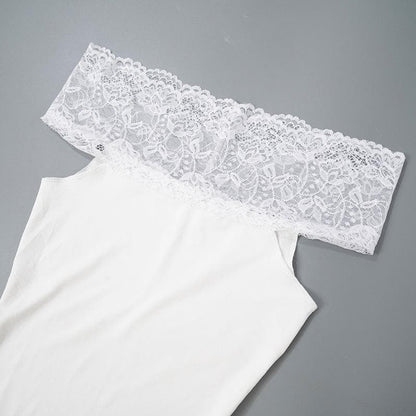 Off shoulder gloves patchwork lace mini dress