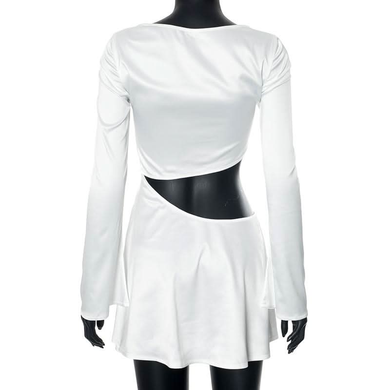 Long sleeve hollow out solid cut out mini dress