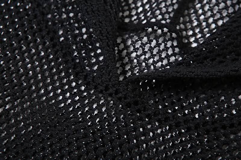 Hoodie sleeveless fishnet slit top