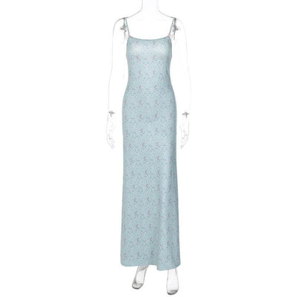 Ditsy Floral Print Square Neck Spaghetti Strap Maxi Dress