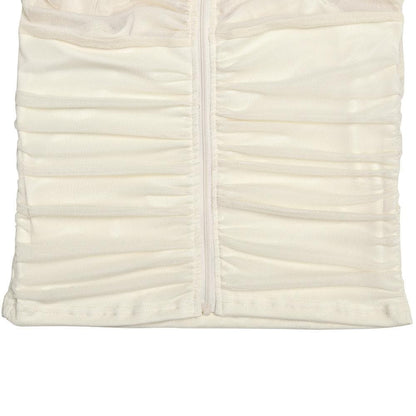 Cross front ruched mesh long sleeve solid top
