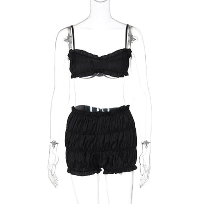 Smocked ruched solid cami pant set