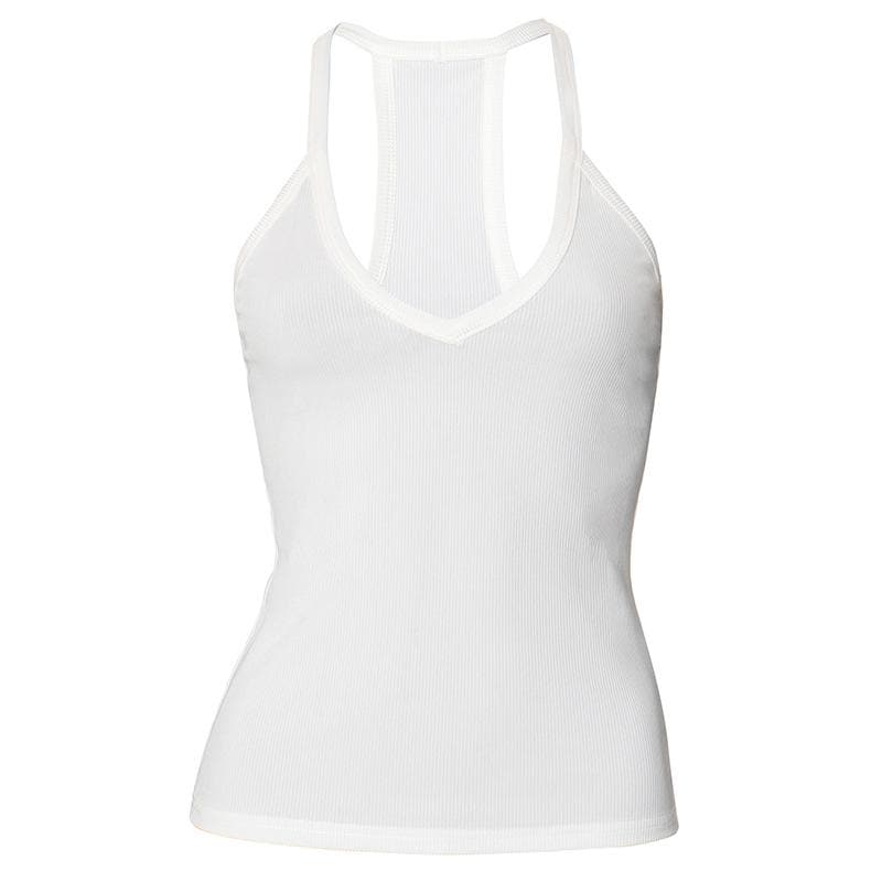 V neck ribbed sleeveless solid tank top