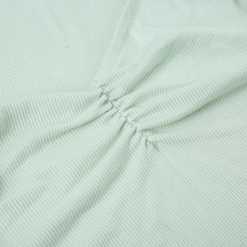 Ruffle ribbed bowknot solid ruched top