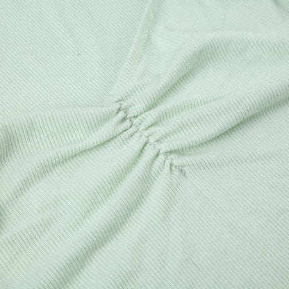 Ruffle ribbed bowknot solid ruched top