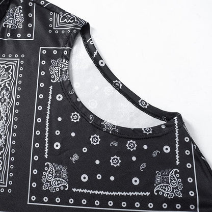 Short sleeve print crewneck midi dress