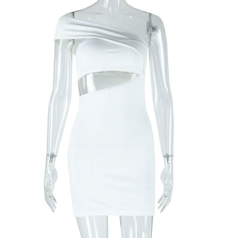 Hollow out irregular one shoulder solid cut out mini dress