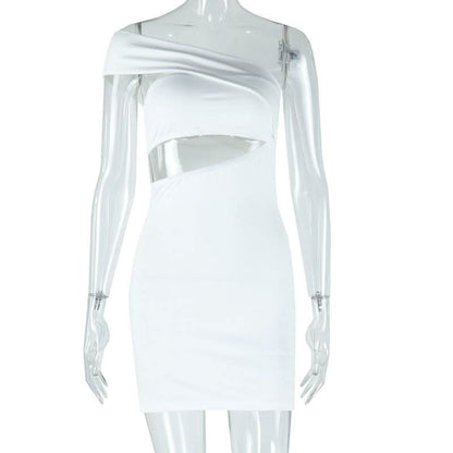 Hollow out irregular one shoulder solid cut out mini dress