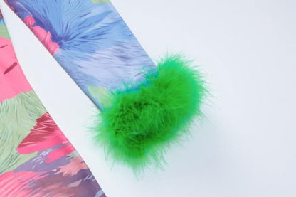 Feather crewneck contrast print long sleeve mini dress-final-sale