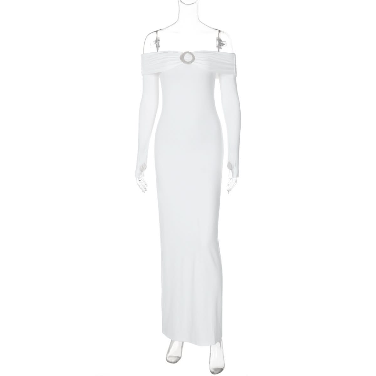 Off shoulder long sleeve slit o ring maxi dress