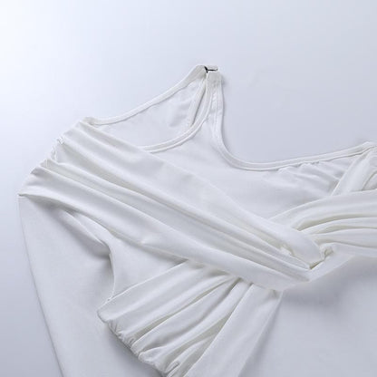 Ruched one shoulder crewneck bodysuit