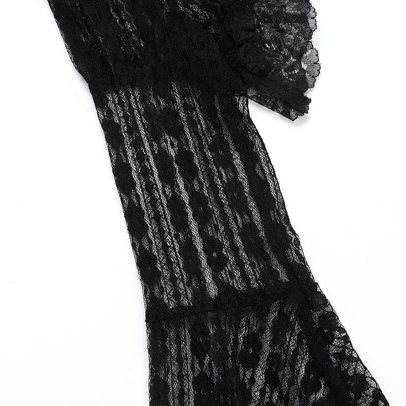 Long flared sleeve lace ruffle shrug top
