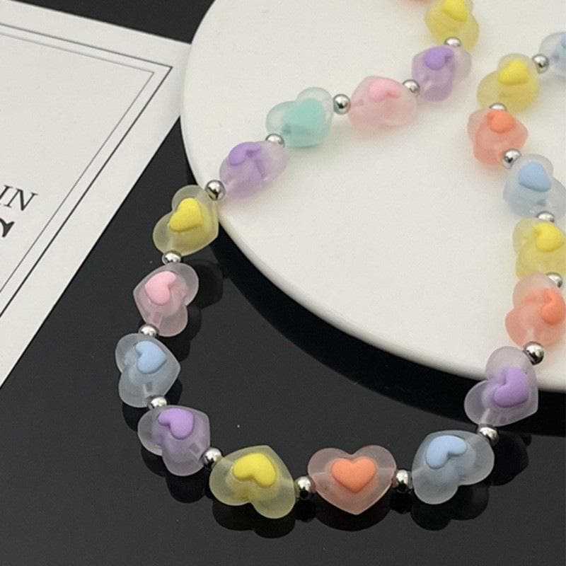 Multicolor heart beaded choker necklace