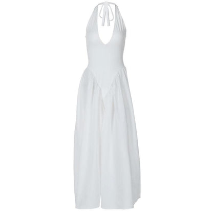 Halter v neck ruched knotted midi dress-final-sale