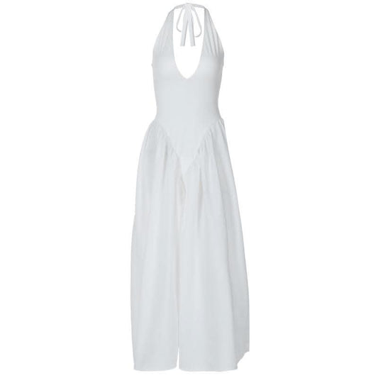 Halter v neck ruched knotted midi dress-final-sale