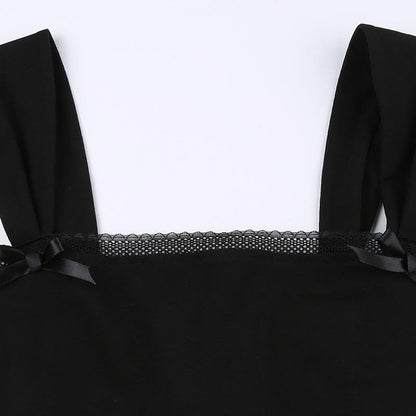 Square neck solid lace hem lace up crop top