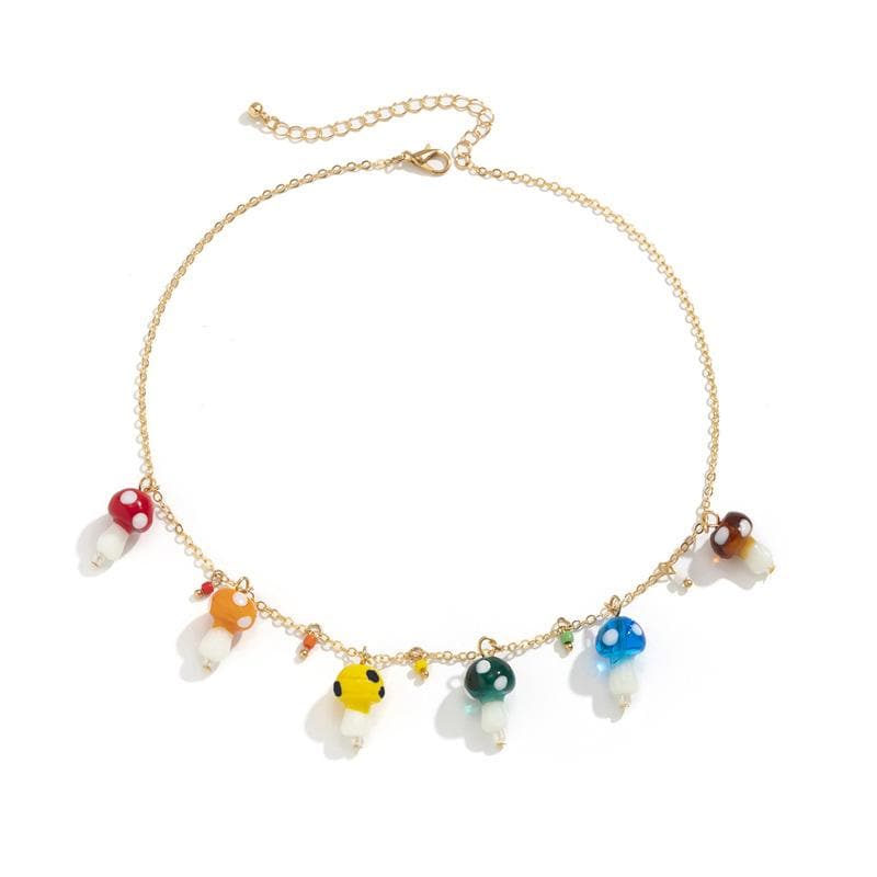 Mushrooms decor pendant choker necklace