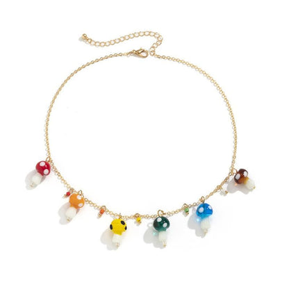 Mushrooms decor pendant choker necklace