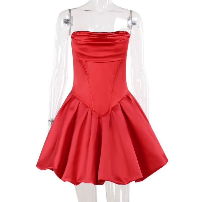 Zip-up ruched backless solid tube mini dress