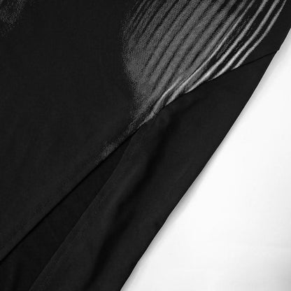 Slit long sleeve deep V neck print backless maxi dress