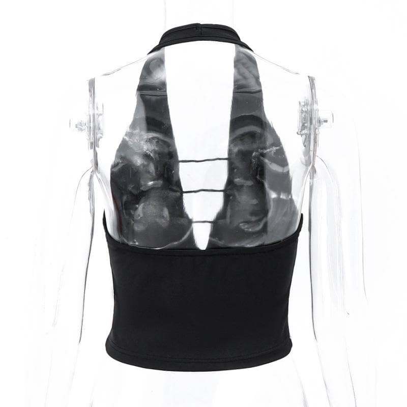 Halter irregular v neck backless solid crop top