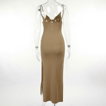 Hollow out slit knotted cami cut out maxi dress