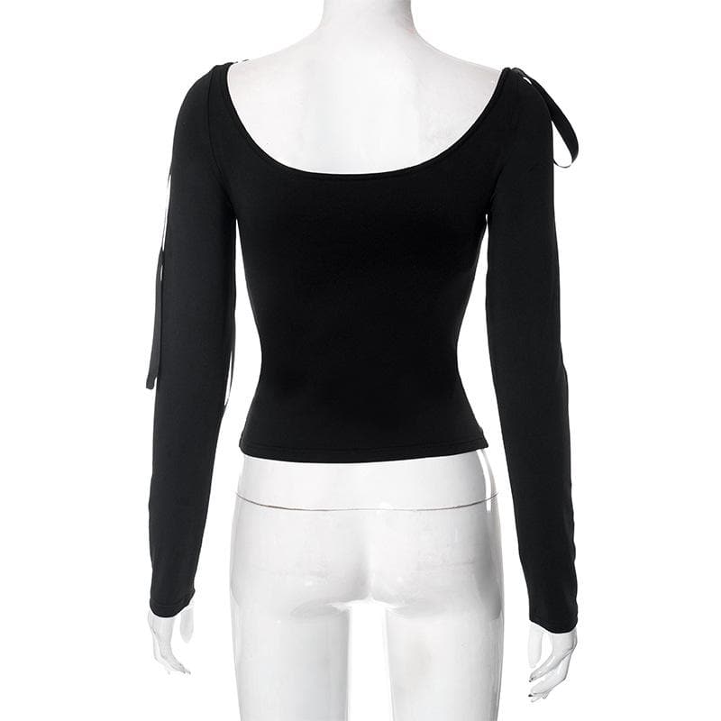 Bowknot solid long sleeve off shoulder 2-way top